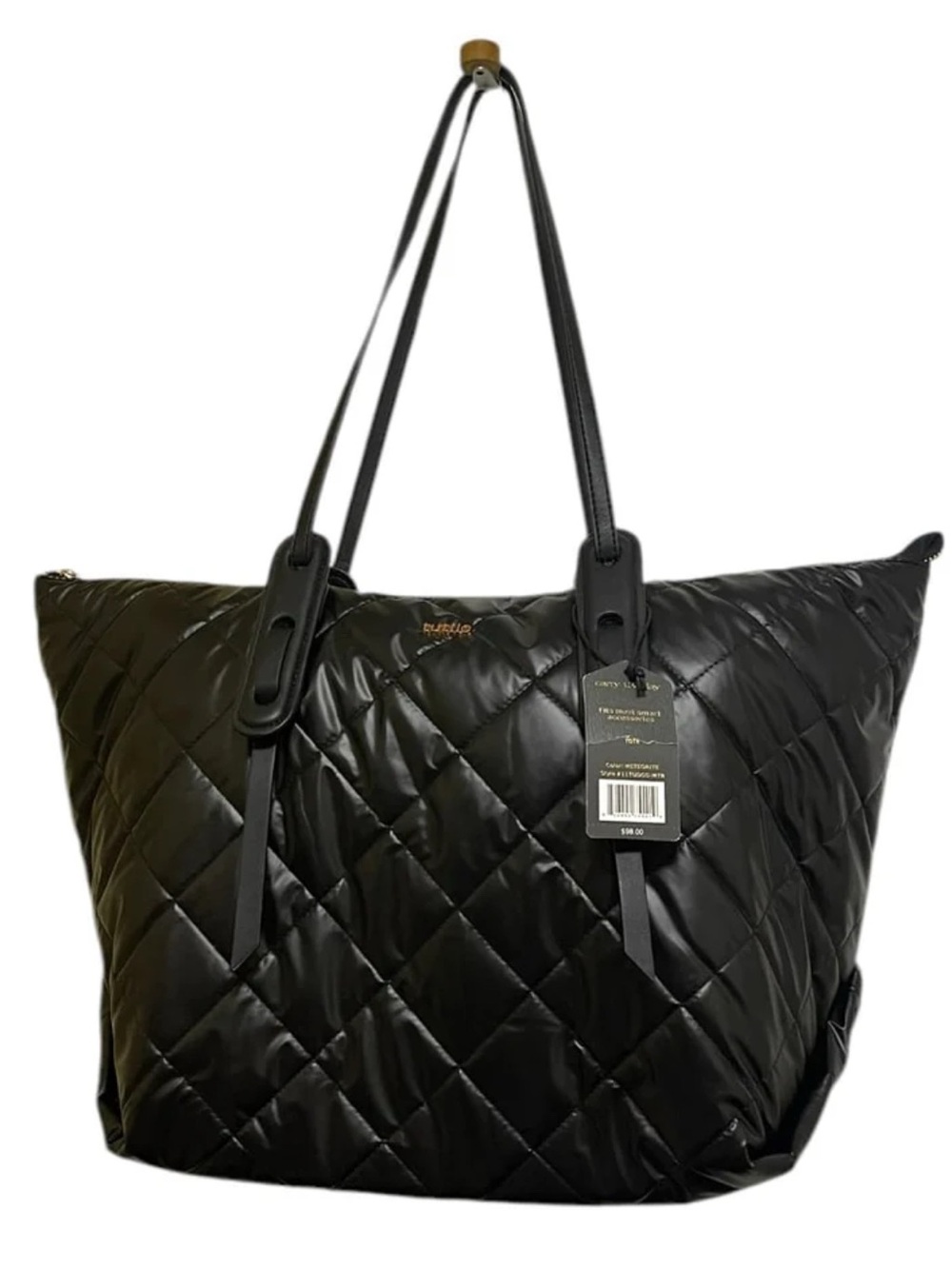 TUTILO QUILTED GRID TOTE BAG WATERPROOF SOFT HIGH CAPACITY WOMENS BLACK COLOR